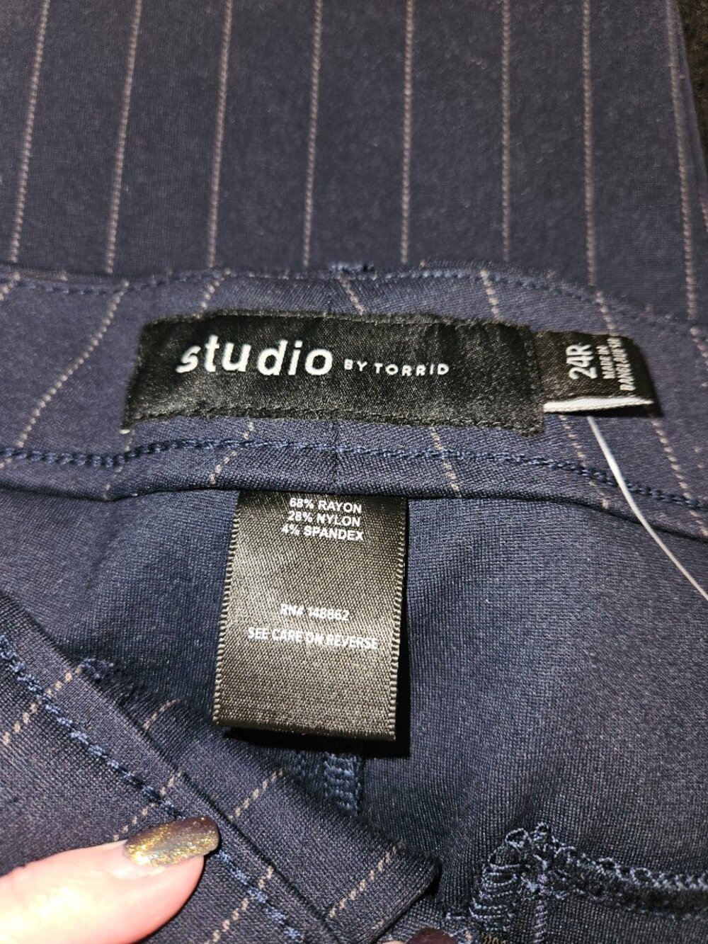 NWT Torrid Studio Luxe Ponte Navy/White Pinstripe Pants (24W) - Picture 4 of 10